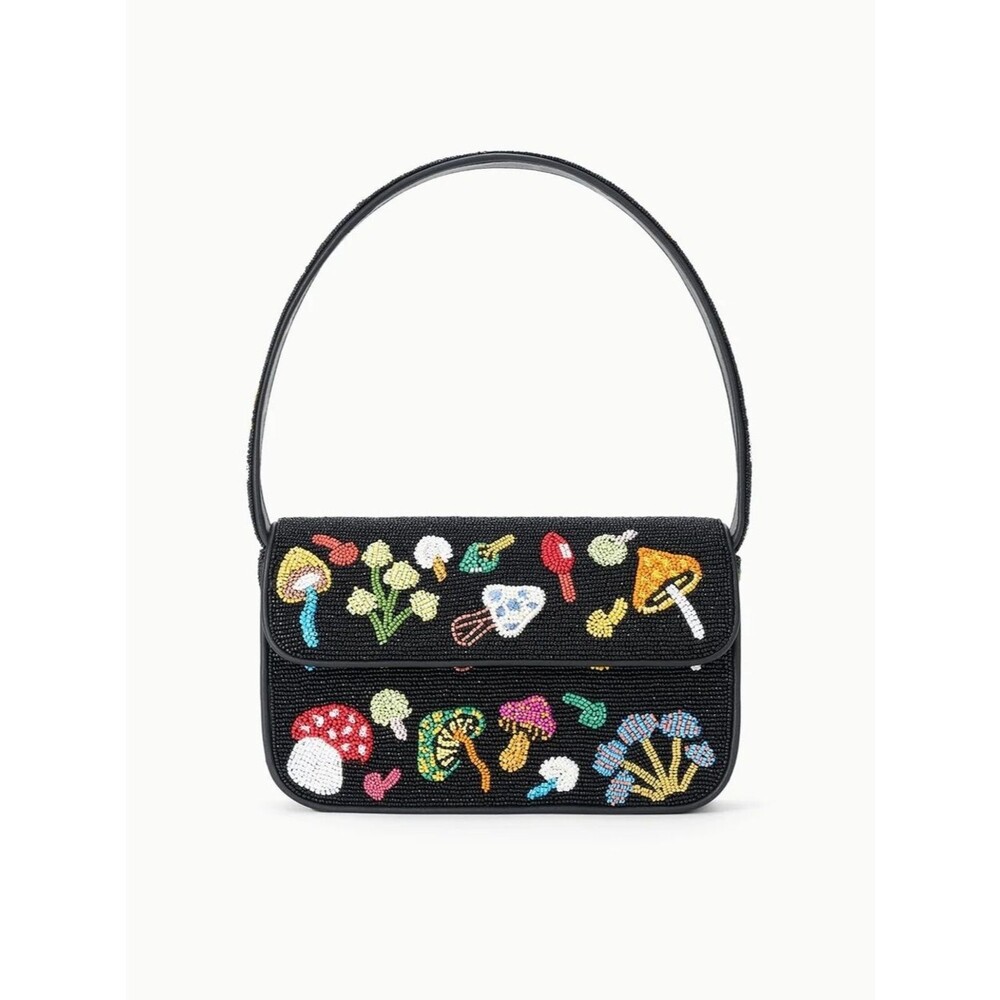 STAUD Tommy Hand-Beaded Shoulder Bag: Shroomscape | Mushroom Designs | NWT